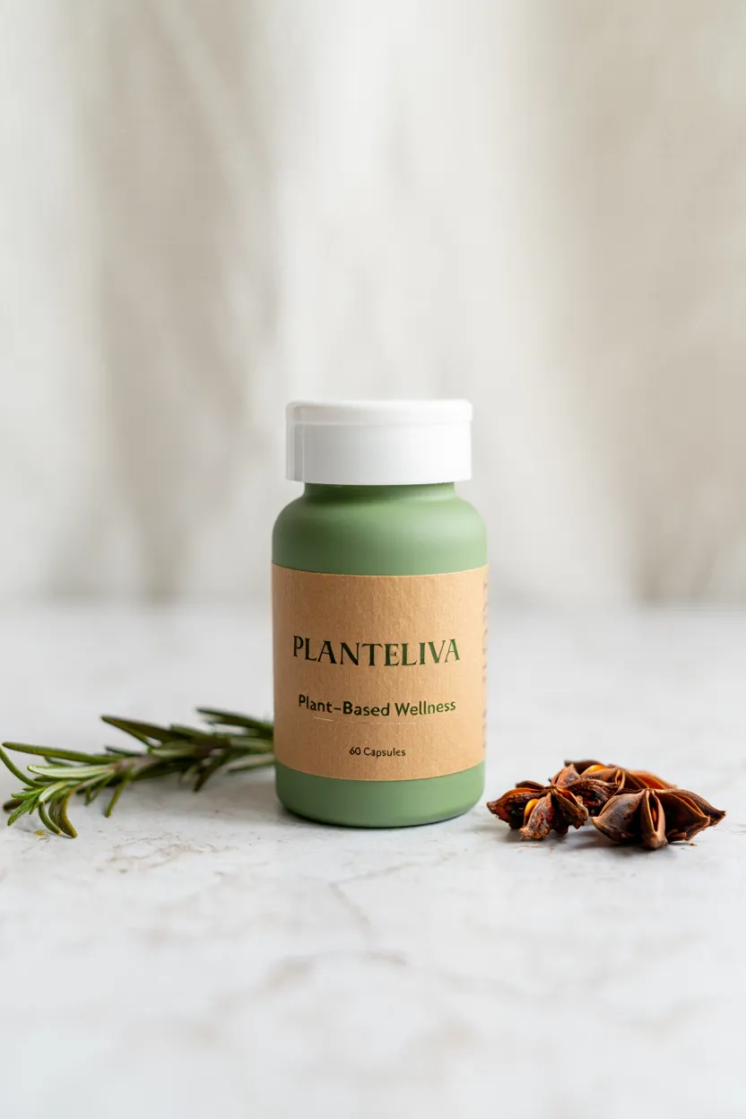 Planteliva plant-based wellness supplement bottle with natural herbal ingredients